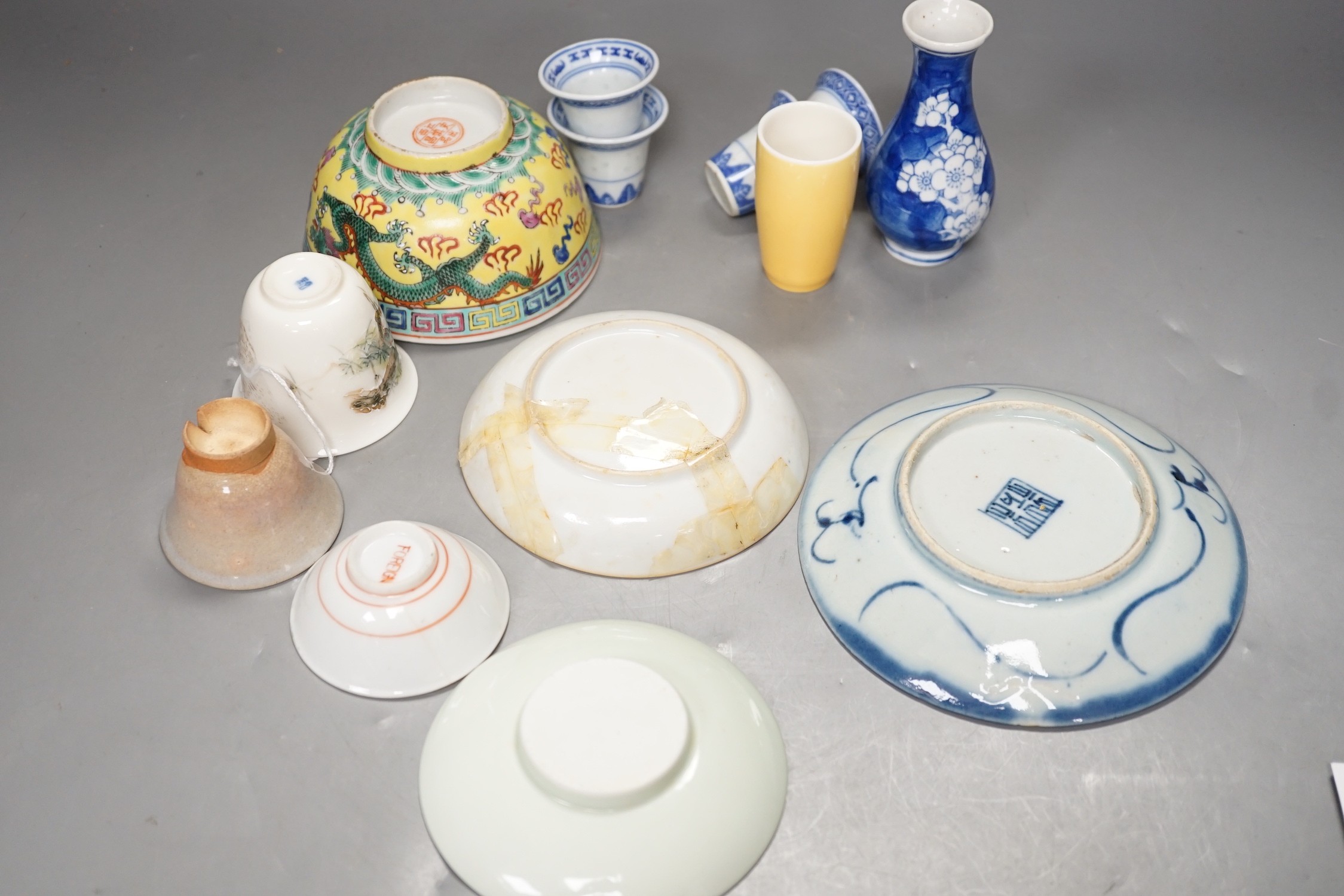 Assorted Chinese ceramics and a wooden box